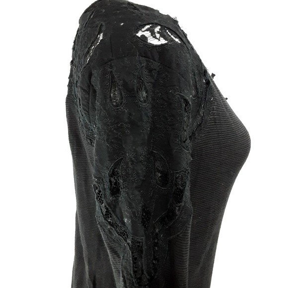 Free People Jennie Tee Black Crochet Trim Lace Up Long Sleeve Top Small Boho - Picture 4 of 10